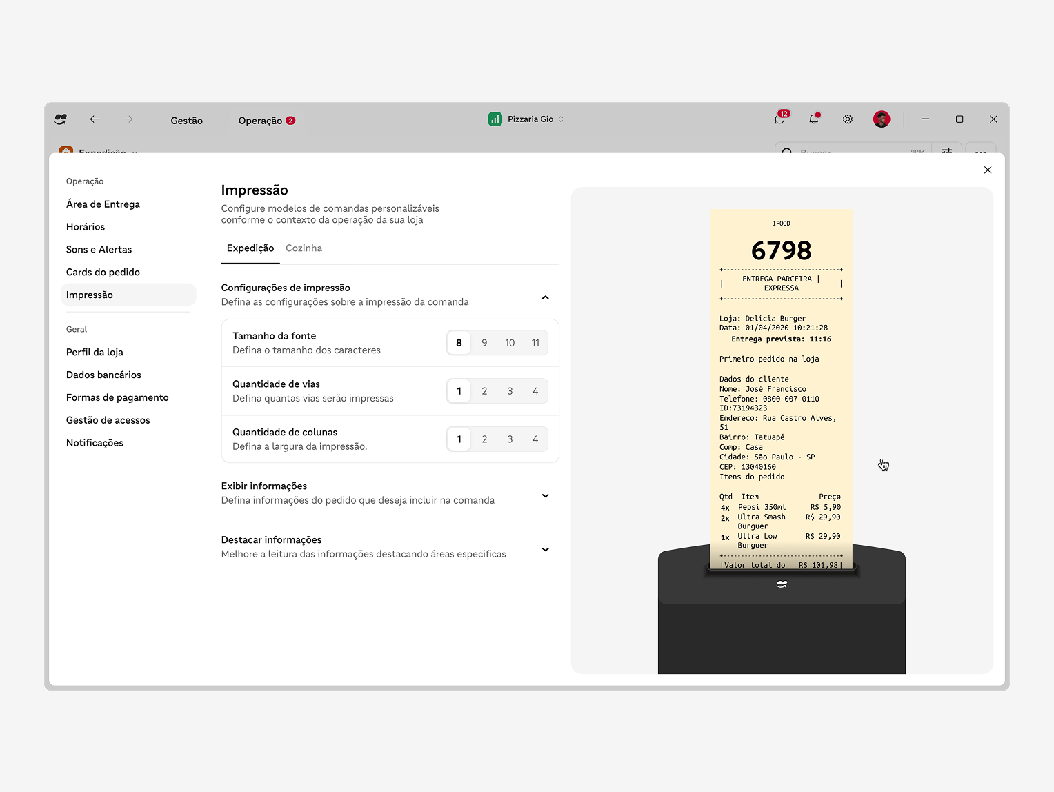 iFood — Printer setup